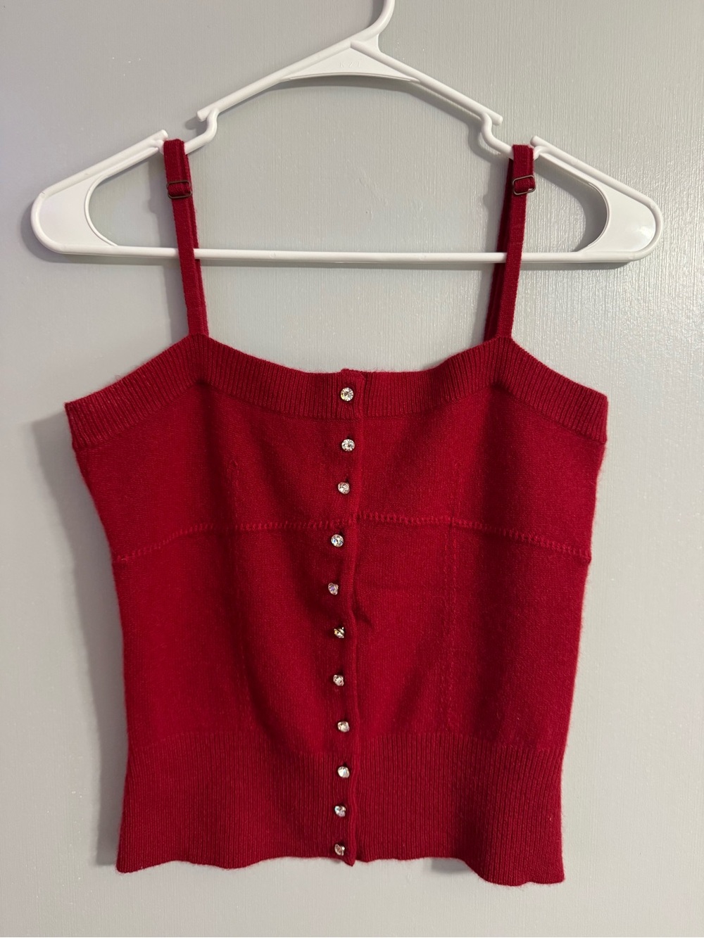 L.A.M.B. Red Rhinestone Button Knit Camisole Top Size Medium